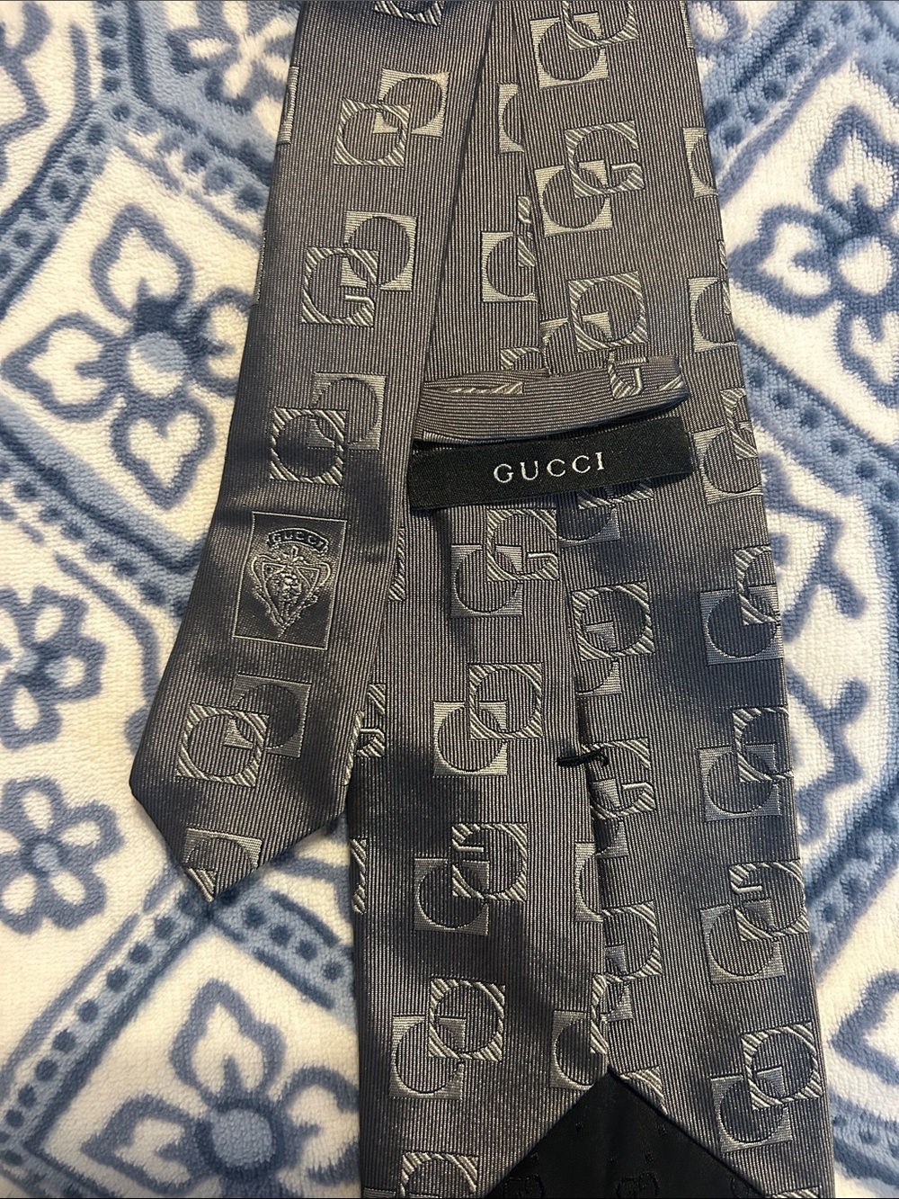 Gucci Grey GG Monogram Silk Tie